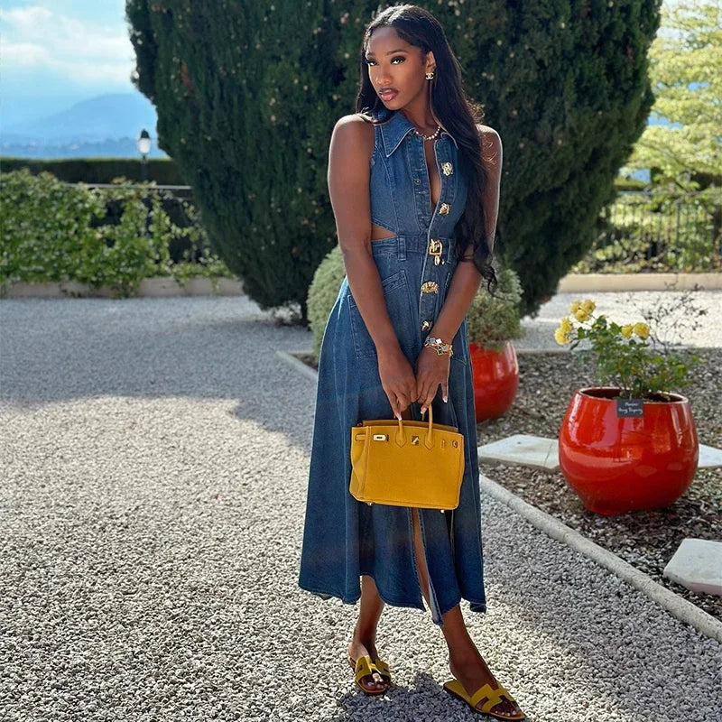 Denim Maxi Dress Mssaz Desses
