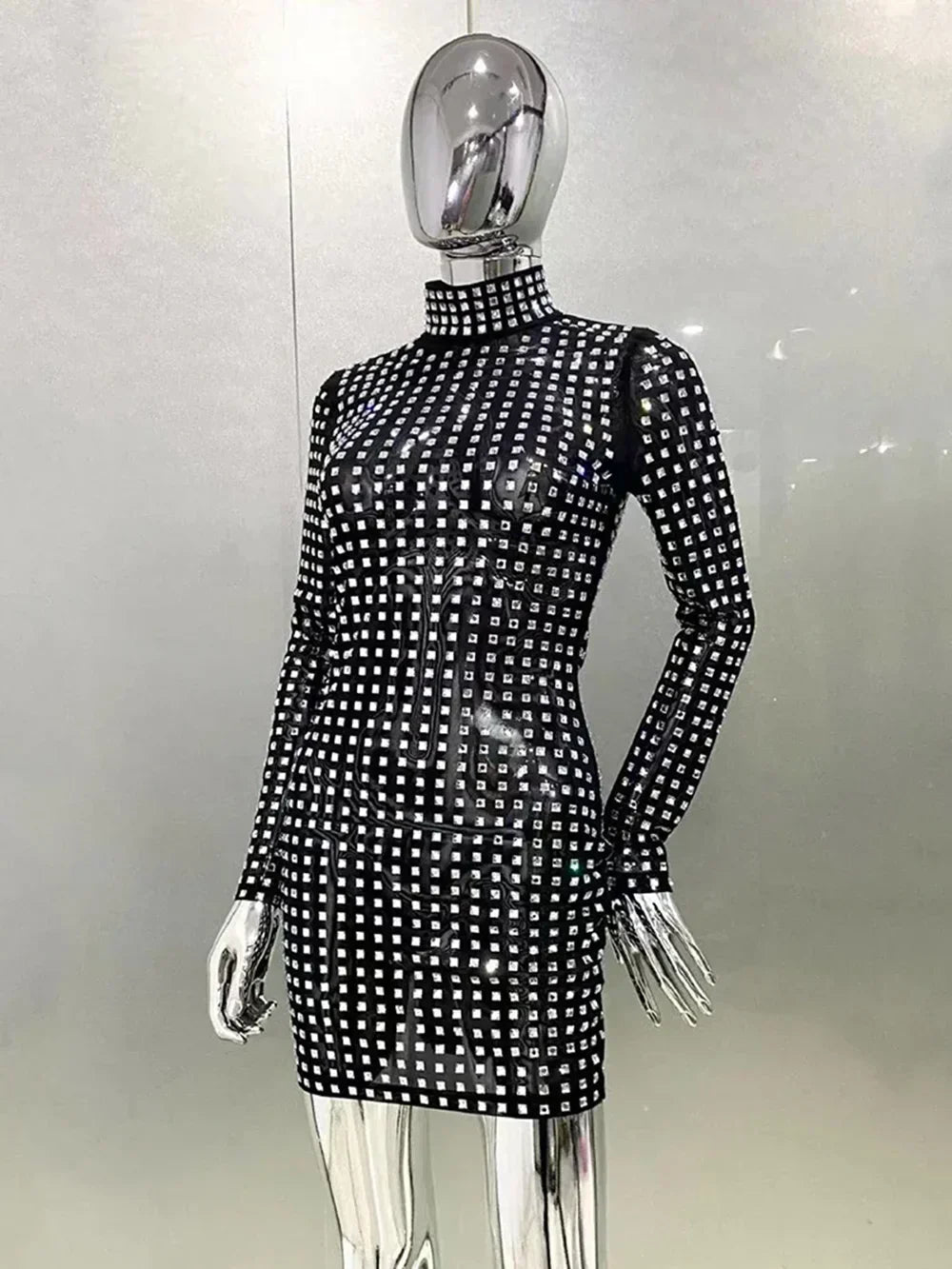 Diamond Crystal Long Sleeved Mini Dress Mssaz Desses