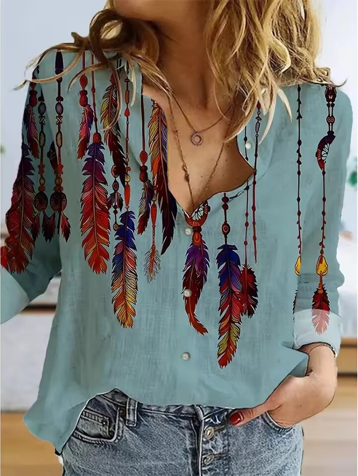 Modern Succulent Print Single-Breasted Casual Shirt Mssza