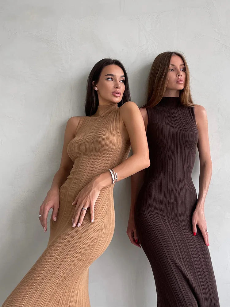 Sleeveless Turtleneck Maxi Dress Mssaz Desses