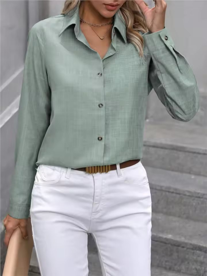 Casual A Solid Color Long-sleeved Lapel Simple Shirt Mssza