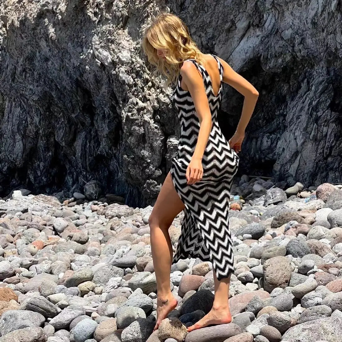 Striped Knit Contrast Dress Mssaz Desses