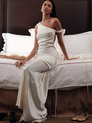 Satin Apricot Backless Long Dress Mssaz Desses