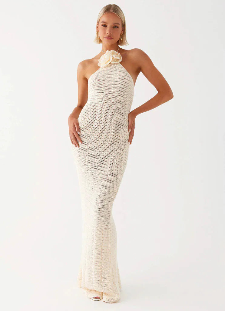 Knitted Crochet Slim Halter Beachwear Cover-Up Dress Mssaz Desses