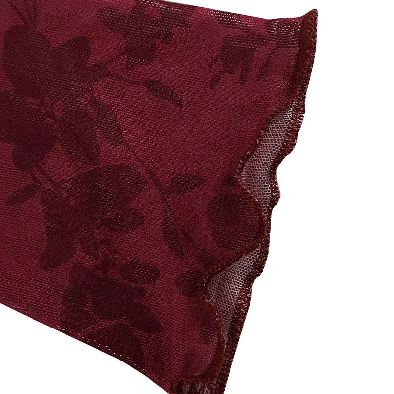 Wine Red Print Long Sleeves Knitted Dress Mssaz Desses