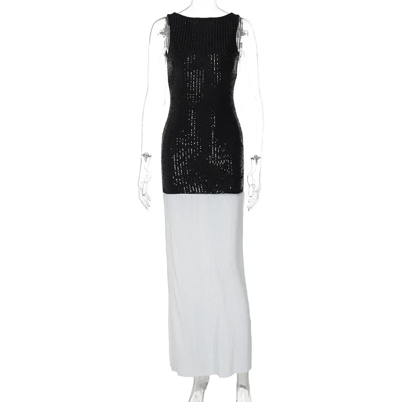 Sequined Patchwork Backless Long Dress Mssaz Desses