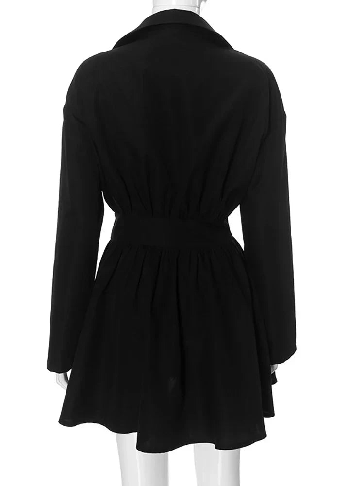Turn-down Collar Pleated Mini Dress Mssaz Desses