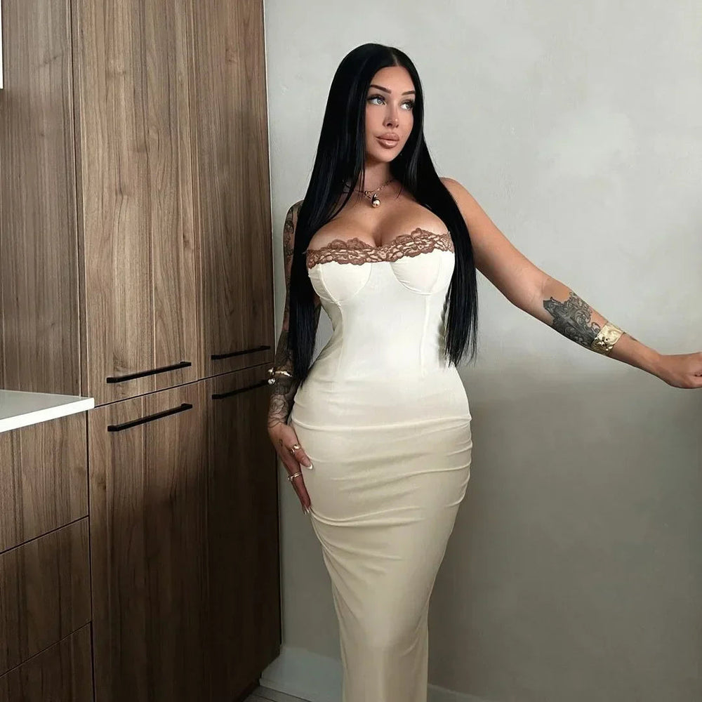 Lace Patchwork Spaghetti Strap Dress Mssaz Desses
