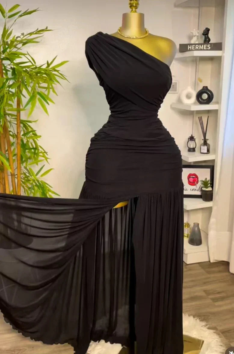 One Shoulder Mesh Solid Maxi Dress Mssaz Desses