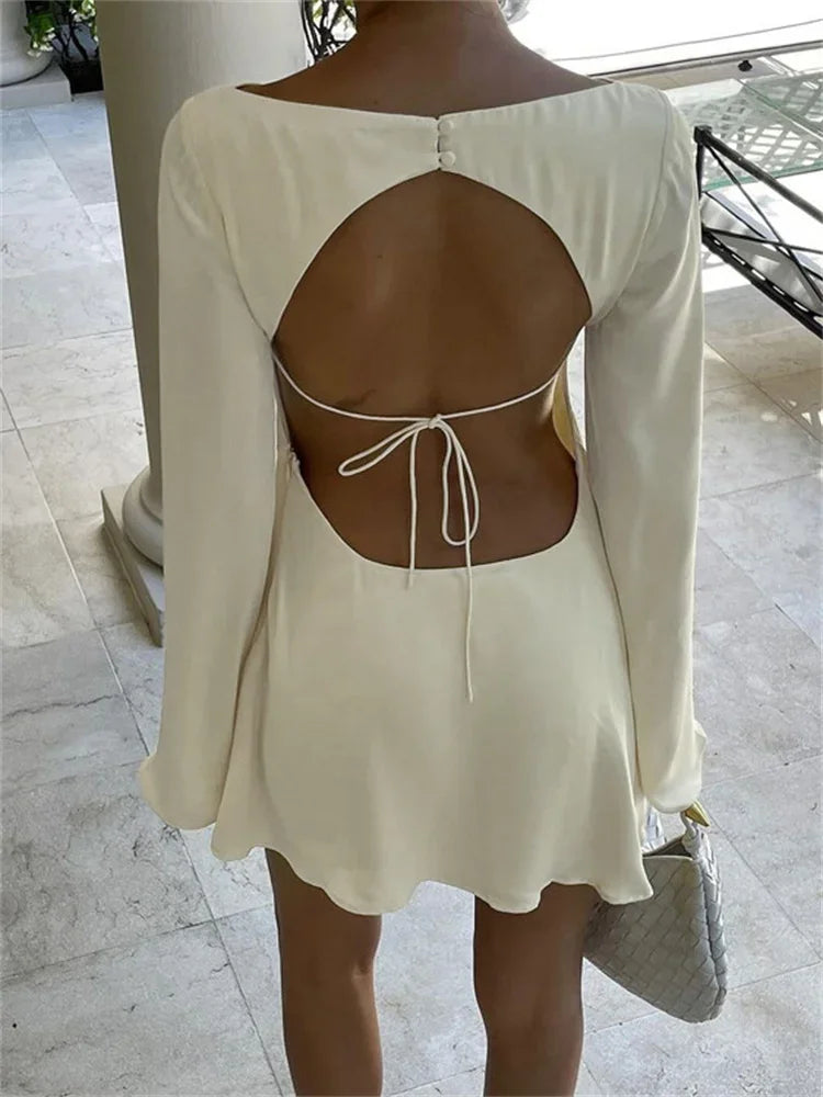 Elegant Backless Lace-Up Satin Party Mini Dress Mssaz Desses