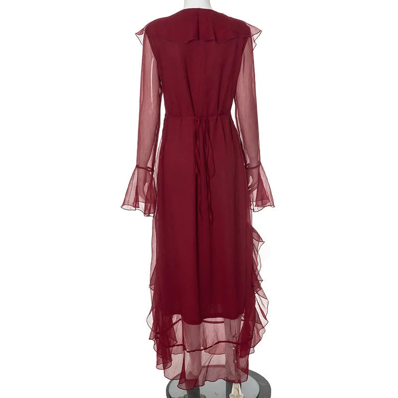 Ruffles Red Flare Sleeve Maxi Dress Mssaz Desses