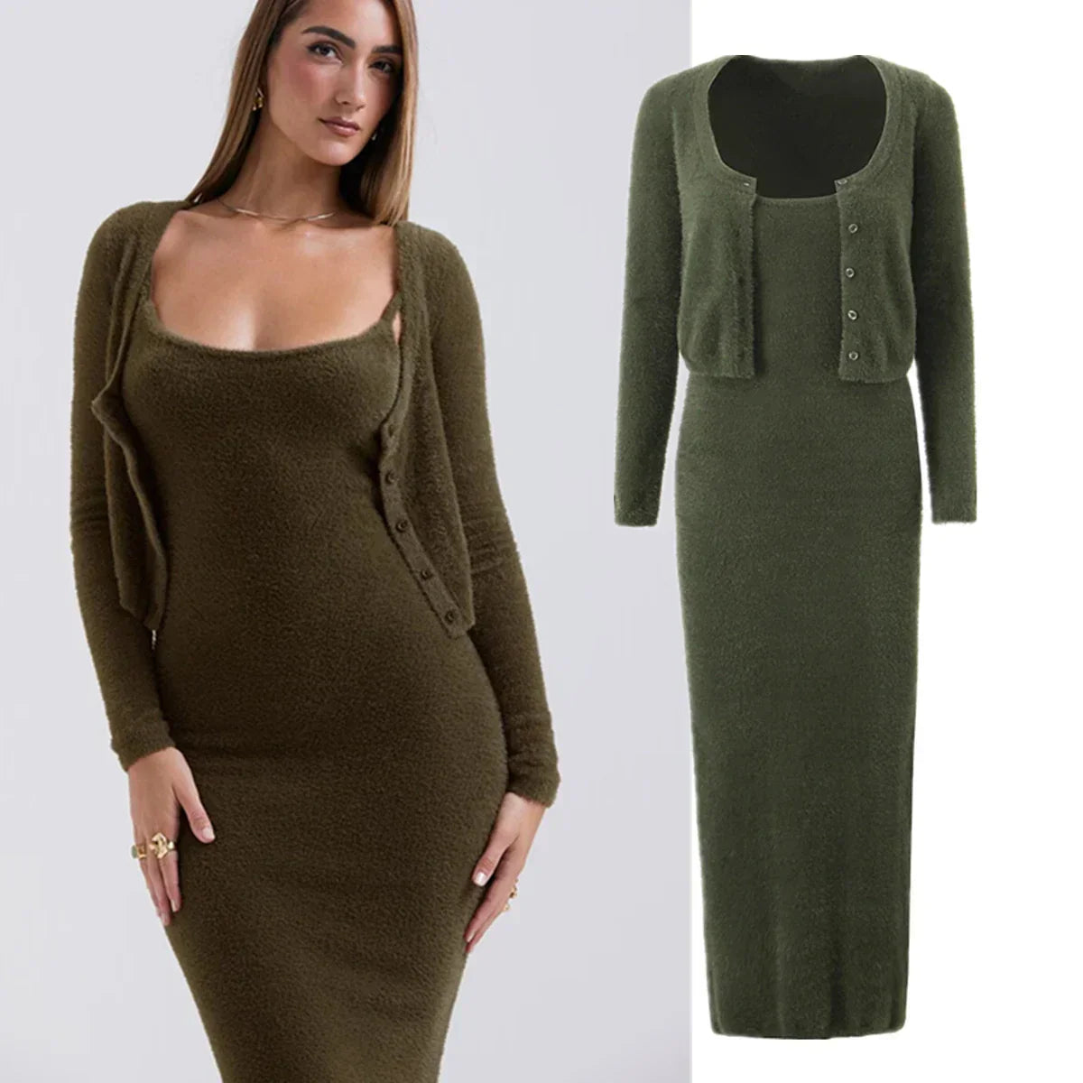 Knitted Cardigan With Camisole Dress Two-piece Set Mssaz Desses