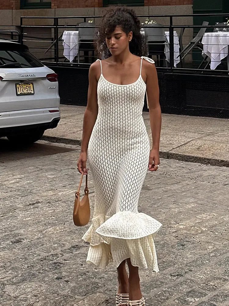 Spaghetti Ruffle Wrap Knit Beach Dress Mssaz Desses