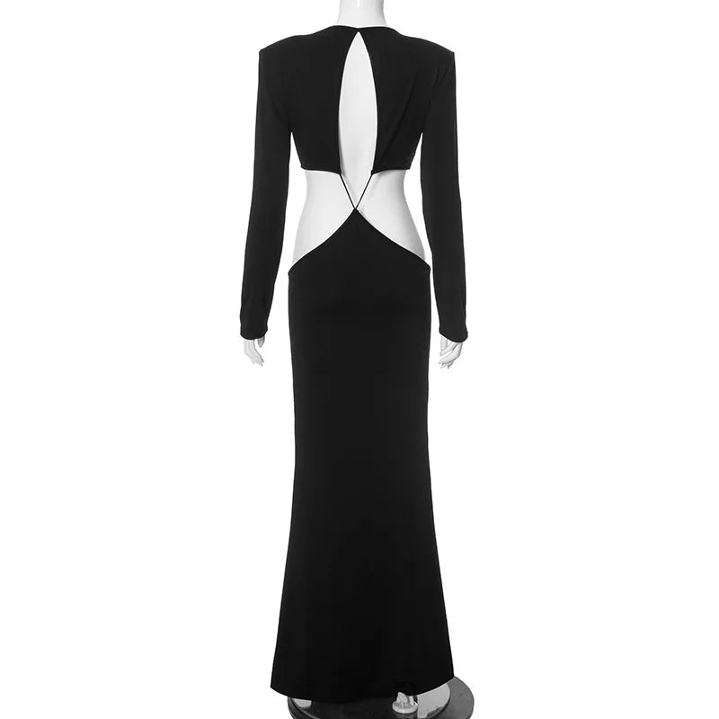 Black Cut Out Long Sleeve Dress Y2K Party Dress Mssaz Desses