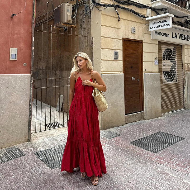 Sling A-line Sleeveless Deep V-neck Dress Mssaz Desses
