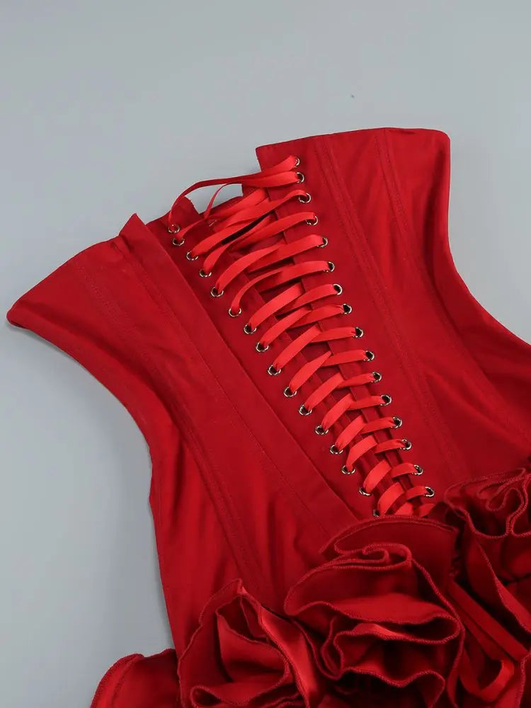 Red Flower Strapless Luxury Party Dress Mssaz Desses