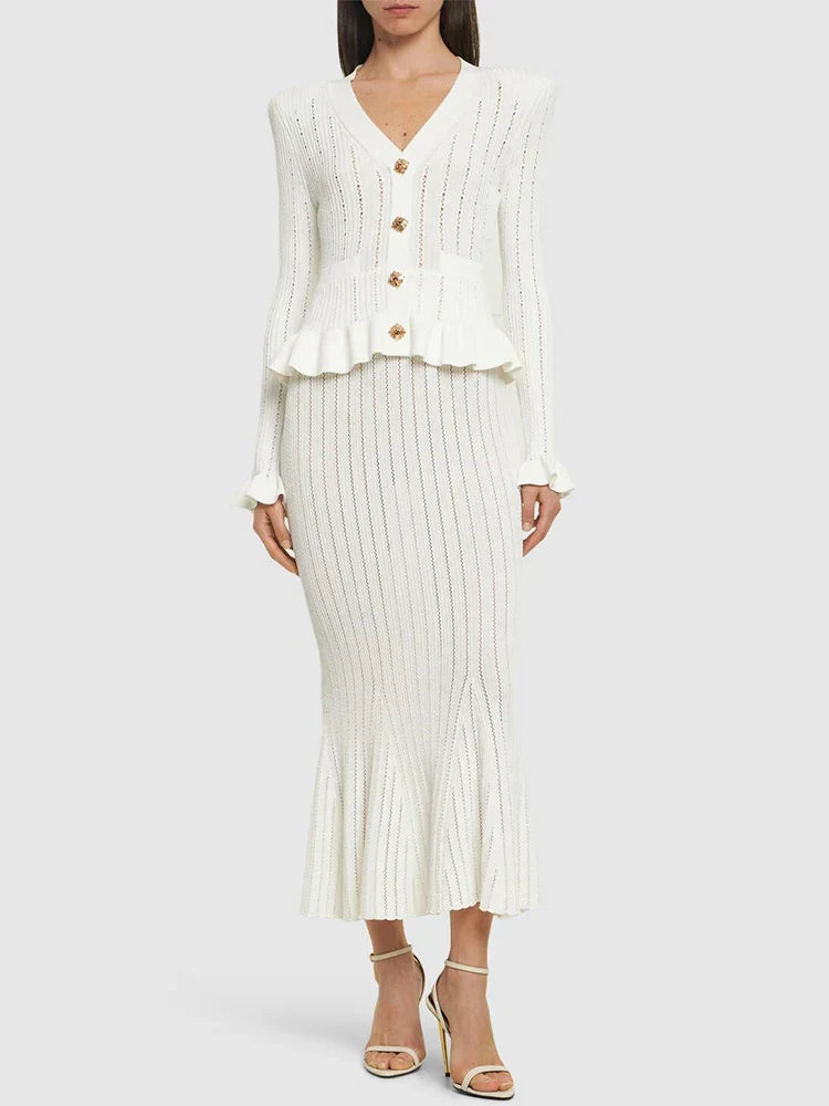Ruffle Knitted Long Sleeve Mermaid Midi Dress Mssaz Desses
