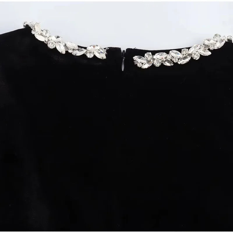 Black Rhinestone Velvet Mini Dress Mssaz Desses