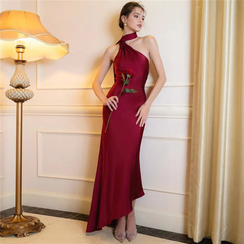 Scarf Collar Backless Solid Long Dress Mssaz Desses