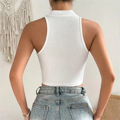 Elegant O-Neck Off Shoulder Vintage Chinese Button Tank Tops Halter Tops Mssza