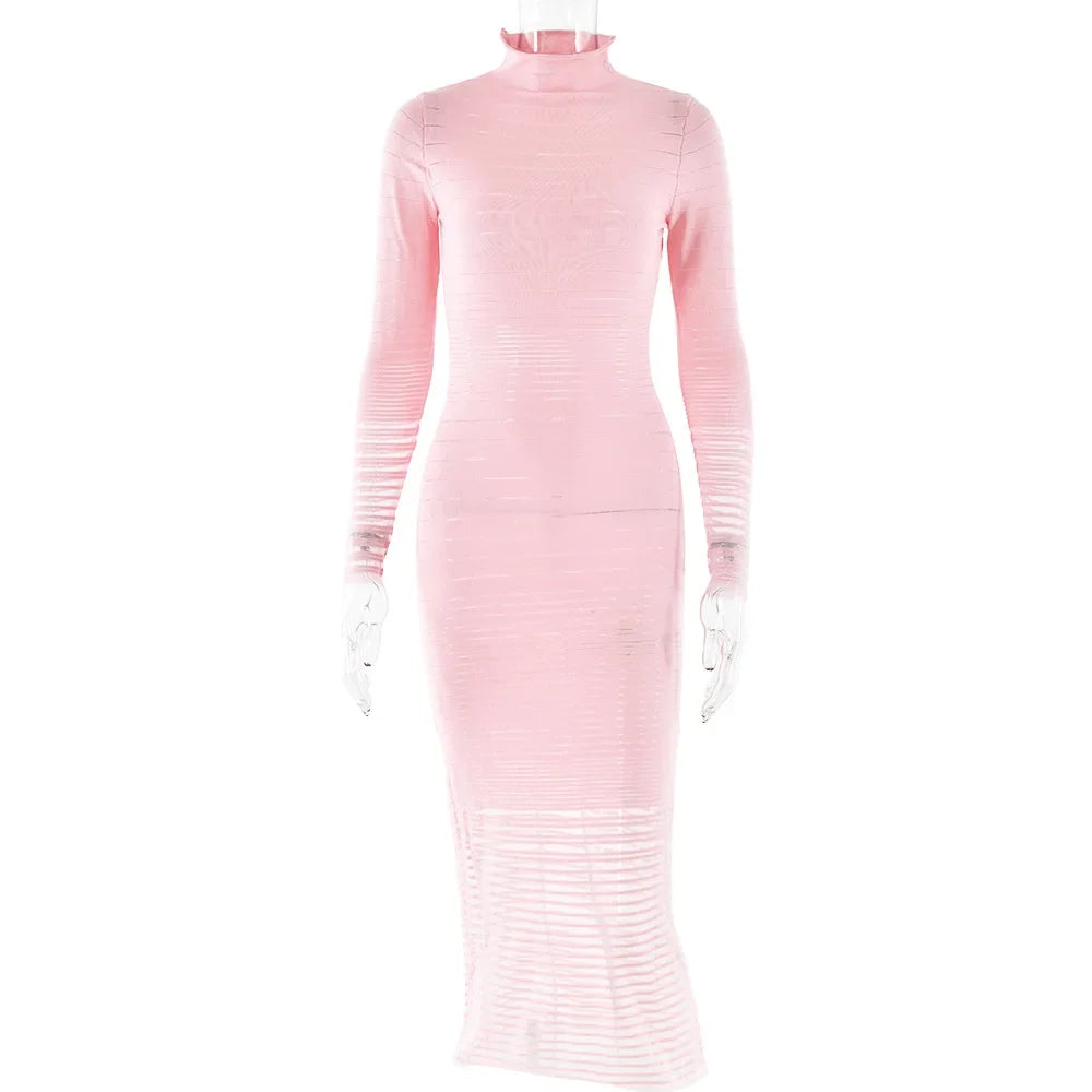 Striped Knitted Half High Collar Dress Mssaz Desses