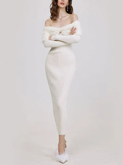Patchwork Fur Collar Slash Neck Diamond Dress Mssaz Desses