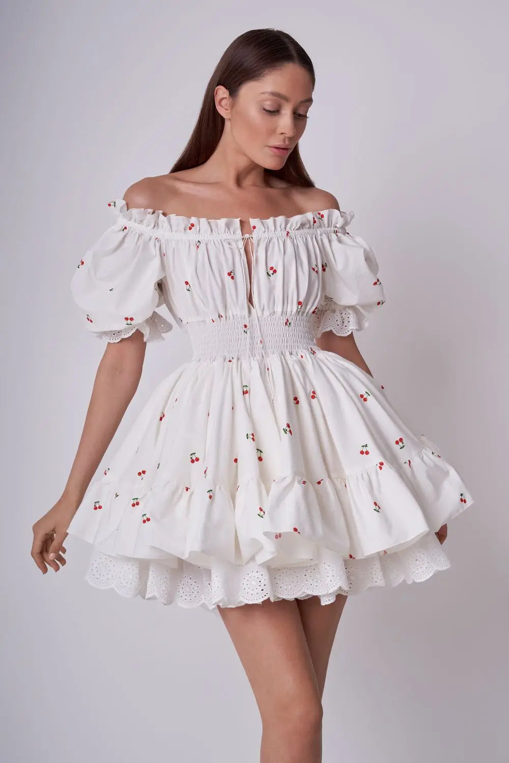 Print Puff Sleeve Ruffles Lace-up Mini Dress Mssaz Desses