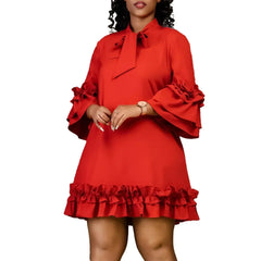 Solid Pleated Ruffles Hem High Neck Mini Dress Mssaz Desses