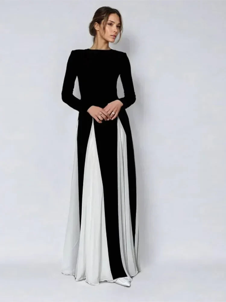 Pleated Patchwork Long Sleeve Maxi Dress Mssaz Desses
