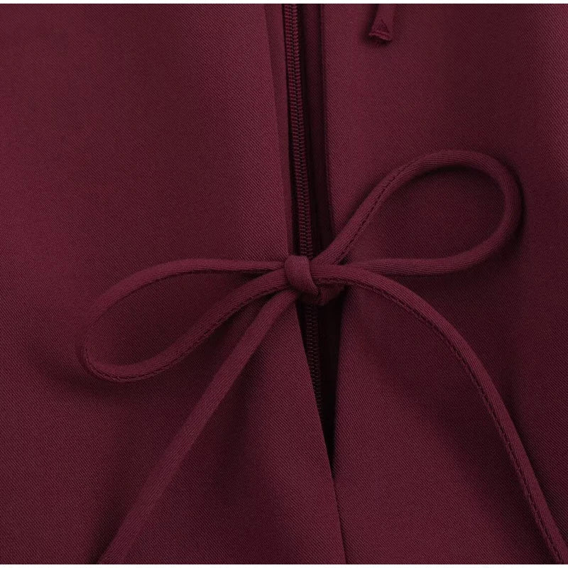 Hollow Out Bow Solid Sleeveless Pleated Dress Mssaz Desses