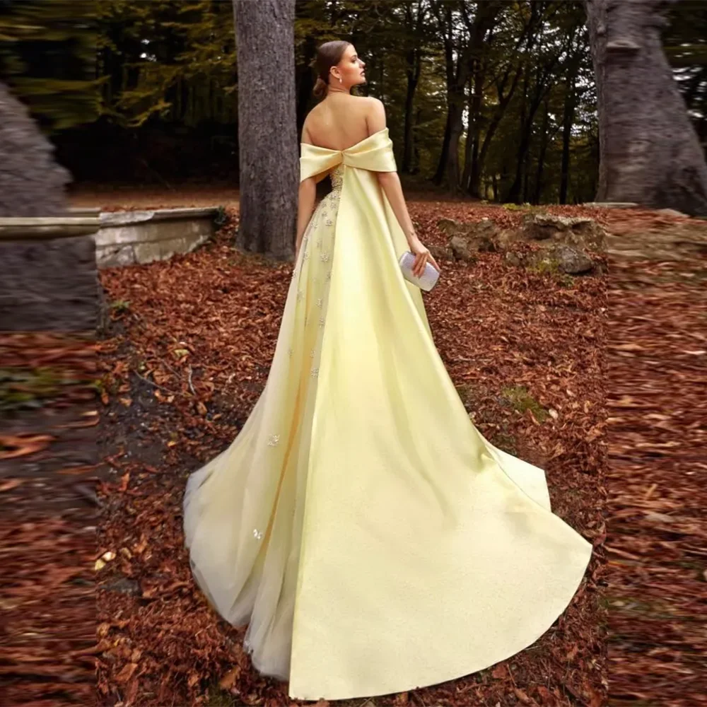 Yellow Satin Evening Gown with Cape Mssaz Desses