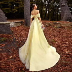 Yellow Satin Evening Gown with Cape Mssaz Desses