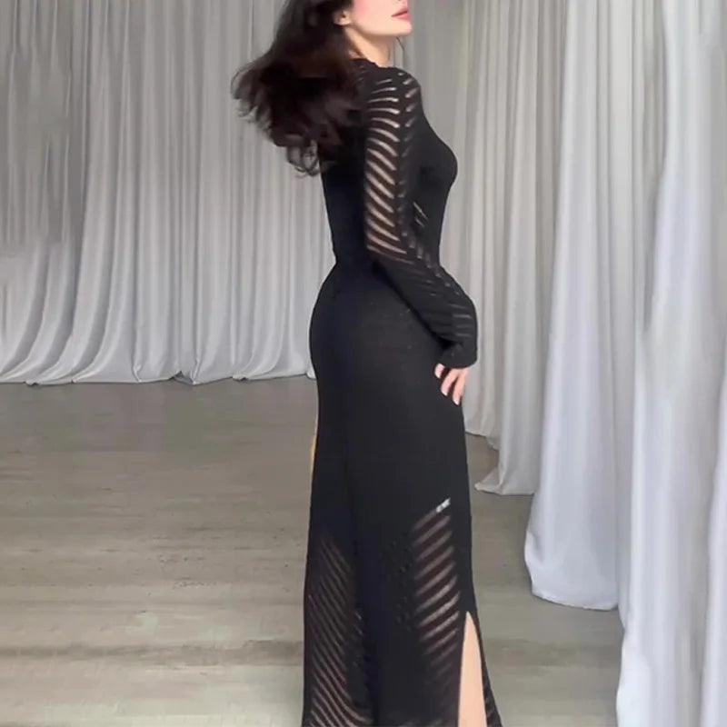 Sleeveless Patchwork Knit Maxi Dresses Mssaz Desses