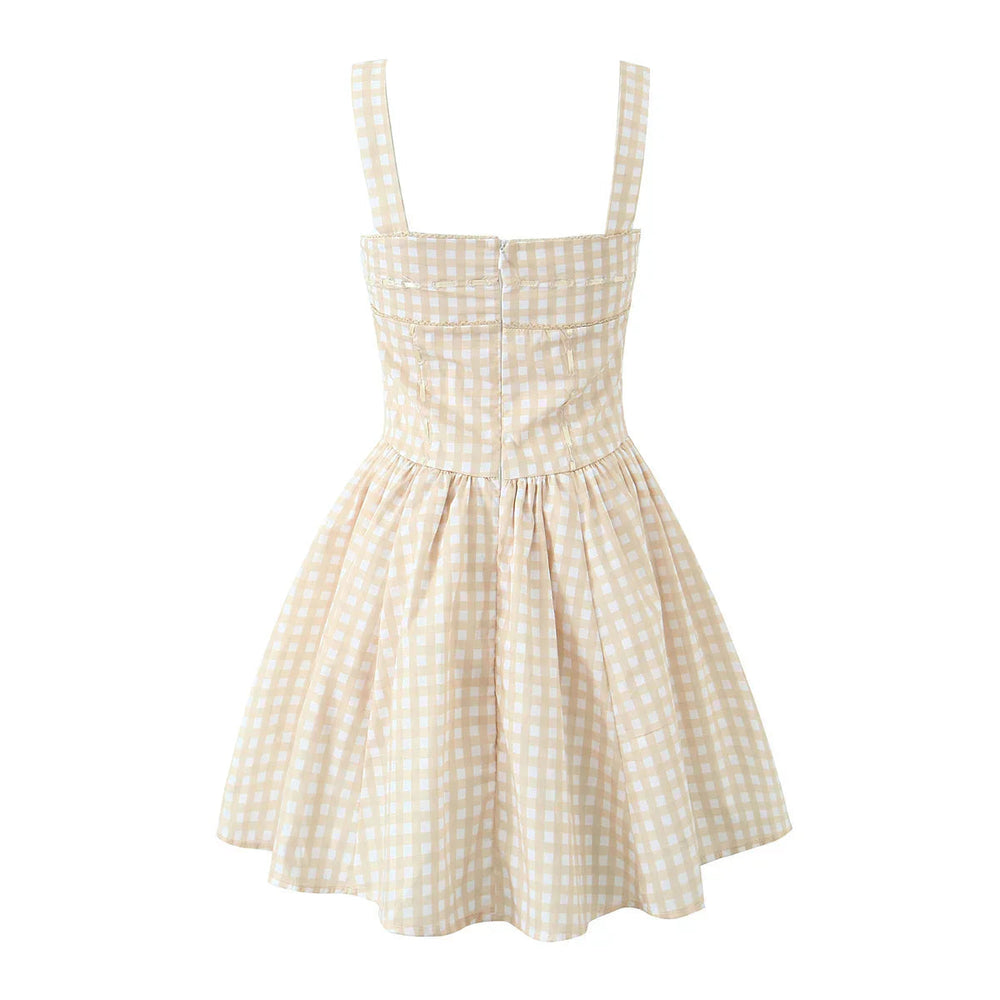 Cross Ribbon Folds Hem Ball Gown Swing Mini Dress Mssaz Desses