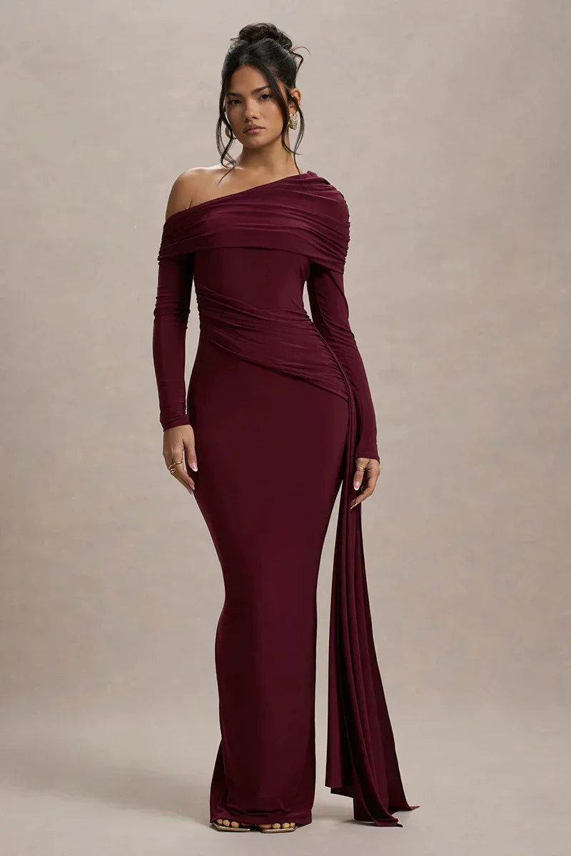 Skew Collar Long Sleeve Maxi Dress Mssaz Desses