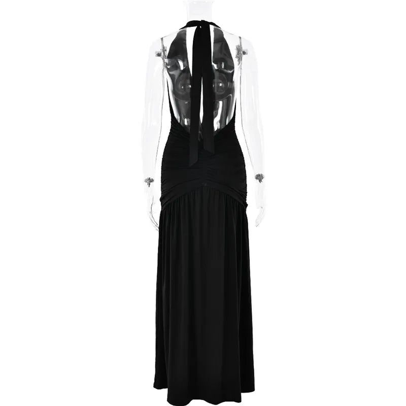 Open Back Solid Thigh High Split Long Dress Mssaz Desses