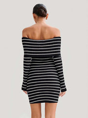 Striped Open Shoulder Dress Mssaz Desses