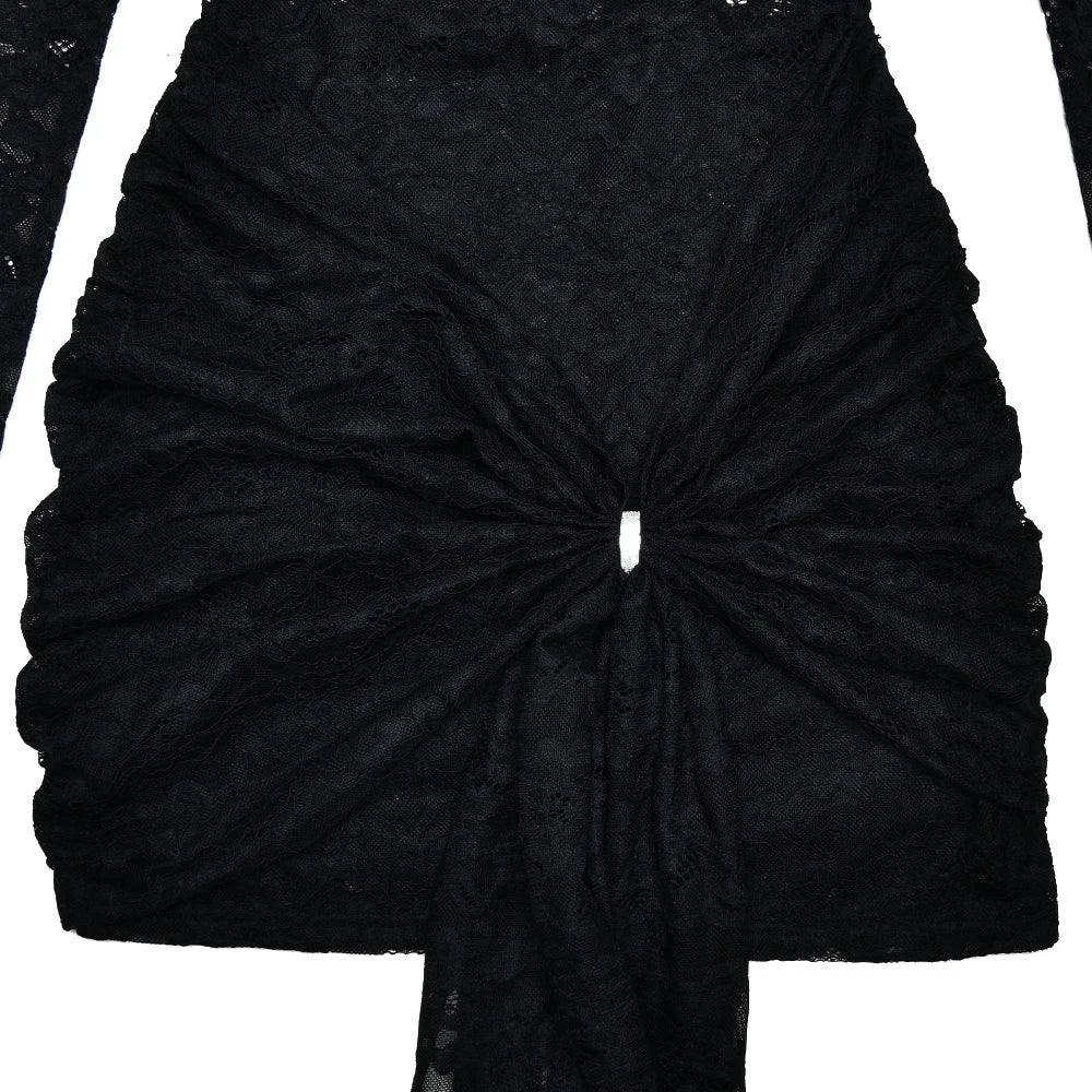 Lace Black Long Sleeve Print Floral Dress Mssaz Desses