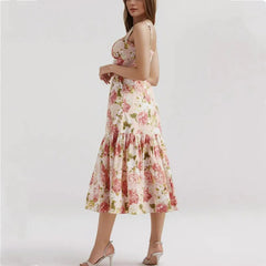 Floral Bra with Wire Corset Ruffles Midi Dress Mssaz Desses