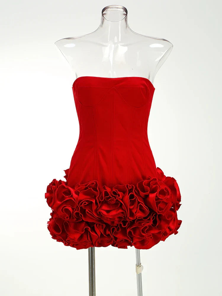 Red Flower Strapless Luxury Party Dress Mssaz Desses