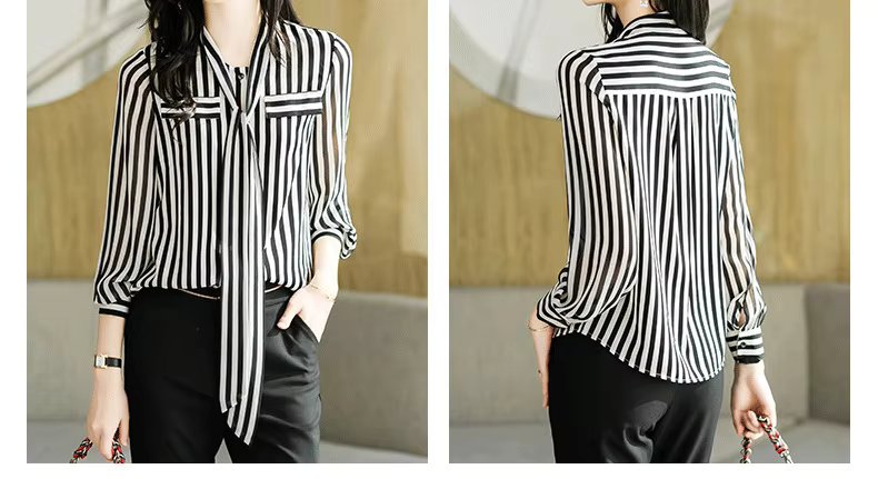 Elegant Striped Printing Long Sleeve Shirt Mssza
