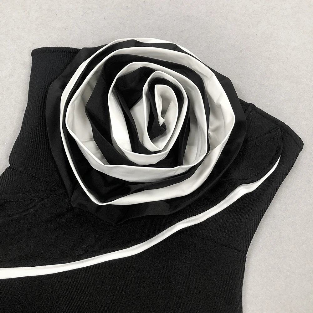 3D Flower Strapless Asymmetric Black Maxi Dress Mssaz Desses