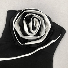3D Flower Strapless Asymmetric Black Maxi Dress Mssaz Desses