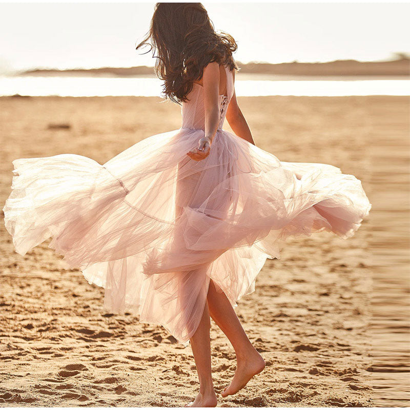 One Shoulder Tulle Mesh Evening Party A-Line Tutu Dress Mssaz Desses