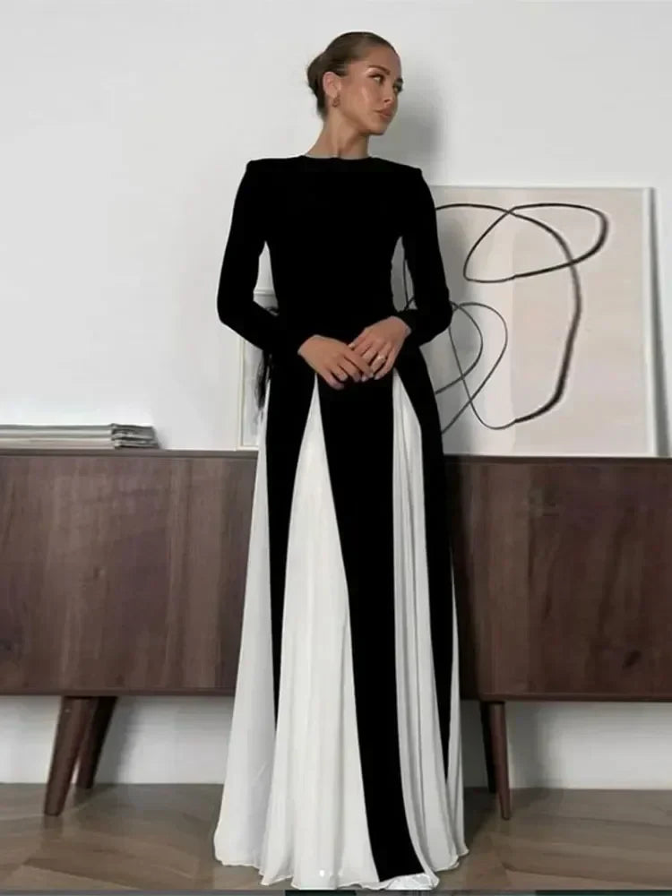 Pleated Patchwork Long Sleeve Maxi Dress Mssaz Desses