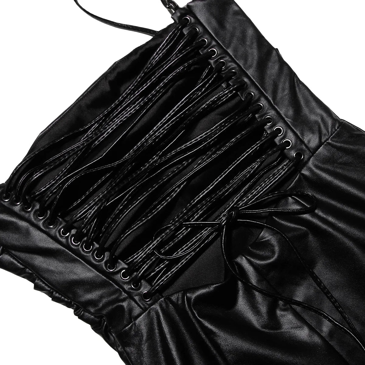 PU Open Back Lace Up Knee Length Dress Mssaz Desses