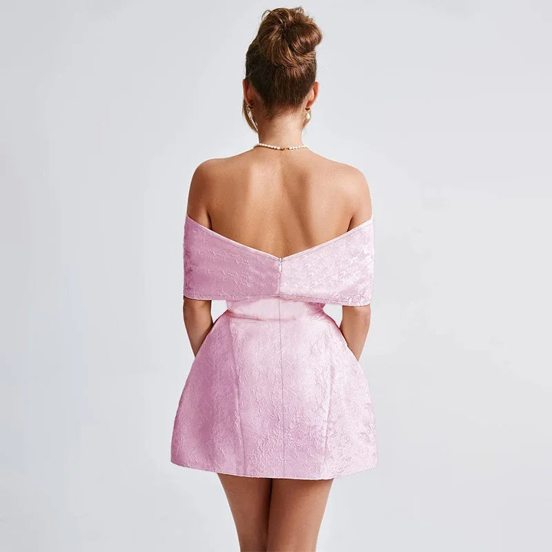 Bow Off Shoulder Backless A-line Jacquard Party Dress Mssaz Desses