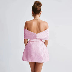 Bow Off Shoulder Backless A-line Jacquard Party Dress Mssaz Desses