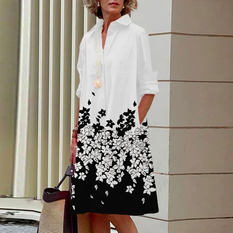 Shirt Dress Bohemian Long Sleeve Printed Dress Mssaz Desses