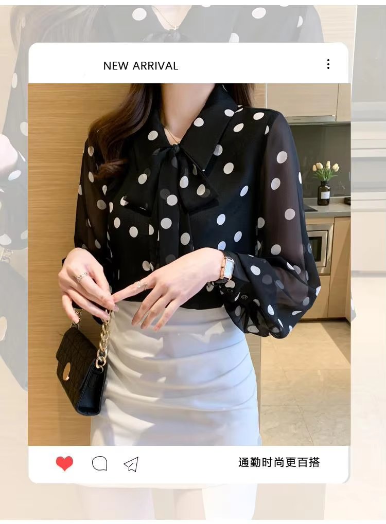 Turn-down Collar Bow Pattern Long Sleeve Single Breasted Tops Mssza